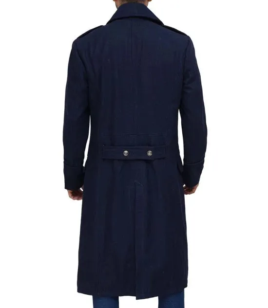 Navy Blue Men's Wool Overcoat - Military Long Coat