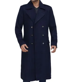 Navy Blue Men's Wool Overcoat - Military Long Coat