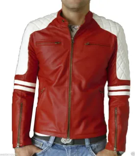 New Fight Club Celebrity Lambskin Leather Biker Quilted Jacket For Men