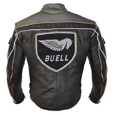 NEW HANDMADE MEN BUELL BLACK MOTORCYCLE RACING LEATHER JACKET