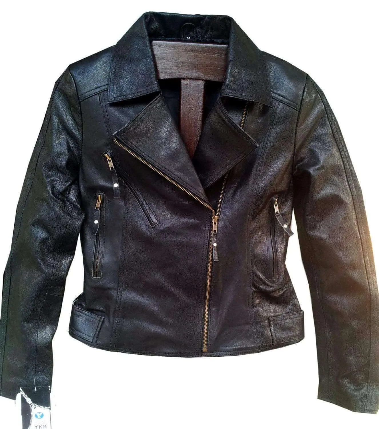 New Handmade Women Black Simple Brando Style Leather Jacket