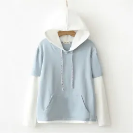 Nice Color Accent Patchwork Hooded Sweater