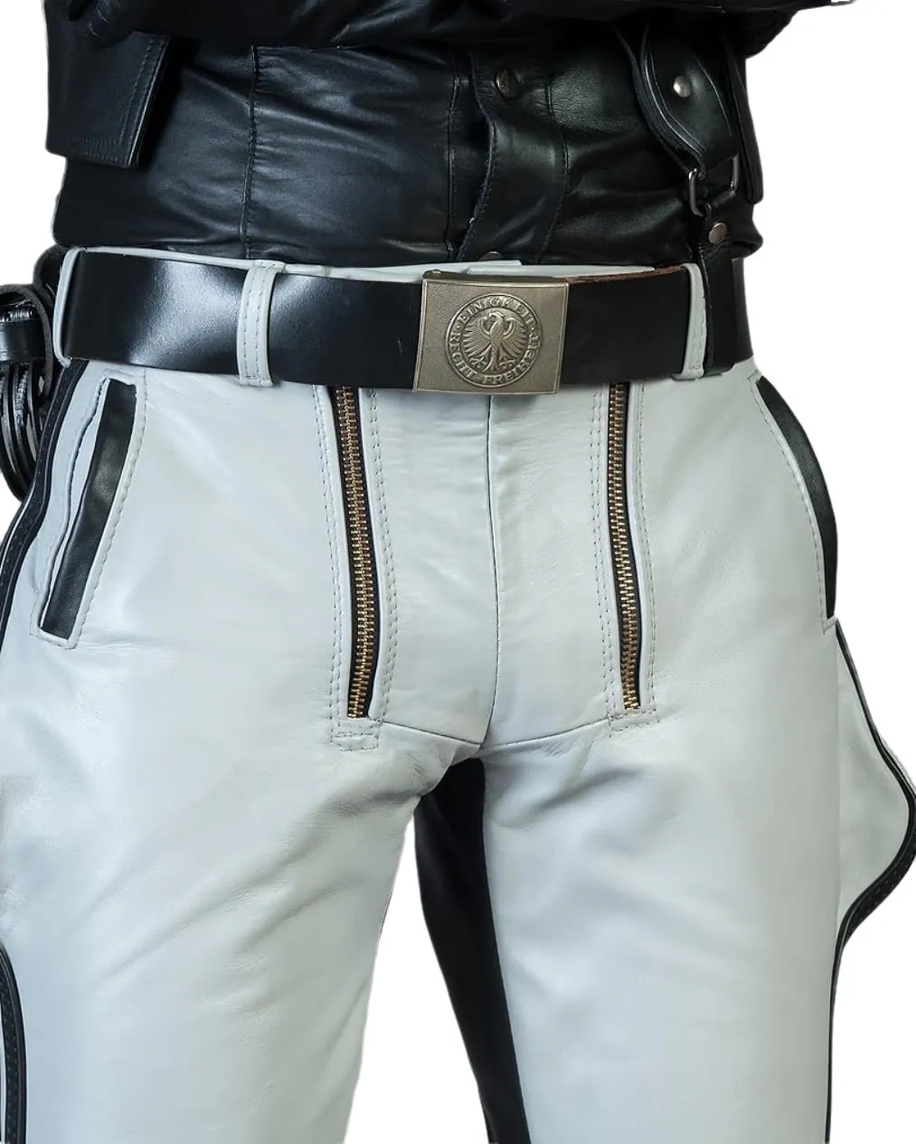 Original Cowhide Leather Breeches White - Black Stripes