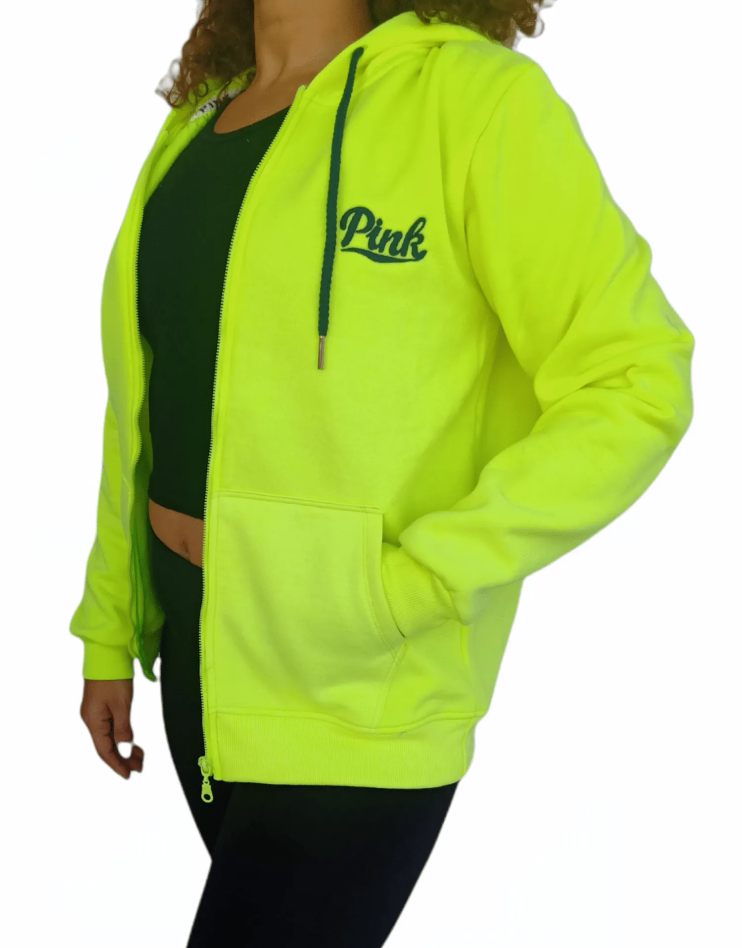 PINK Women Hoodie Jacket - Neon Yellow