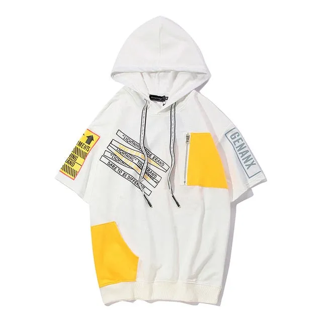 Printed Hip Hop Patchwork Streetwear Loose Hooded Tees