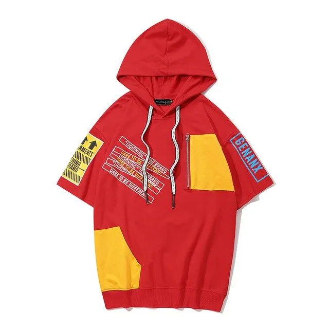 Printed Hip Hop Patchwork Streetwear Loose Hooded Tees