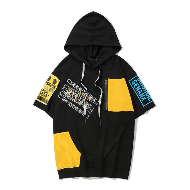 Printed Hip Hop Patchwork Streetwear Loose Hooded Tees