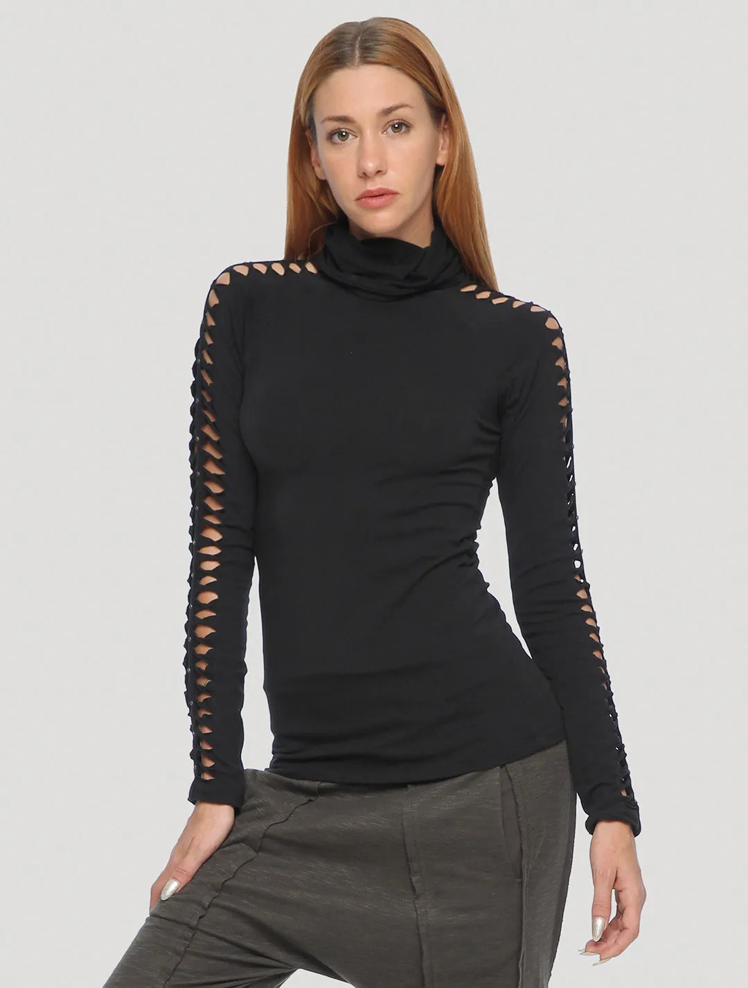 Raffia Long Sleeves Braided Top