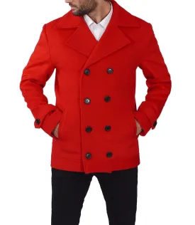 Red Double Breasted Wool Peacoat Mens - Vibrant Classic Outerwear