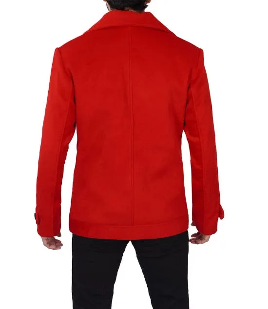 Red Double Breasted Wool Peacoat Mens - Vibrant Classic Outerwear