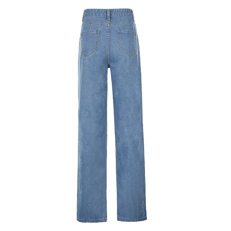 Retro '90s Distressed Cutout High Waist Wide Leg Jeans - Blue