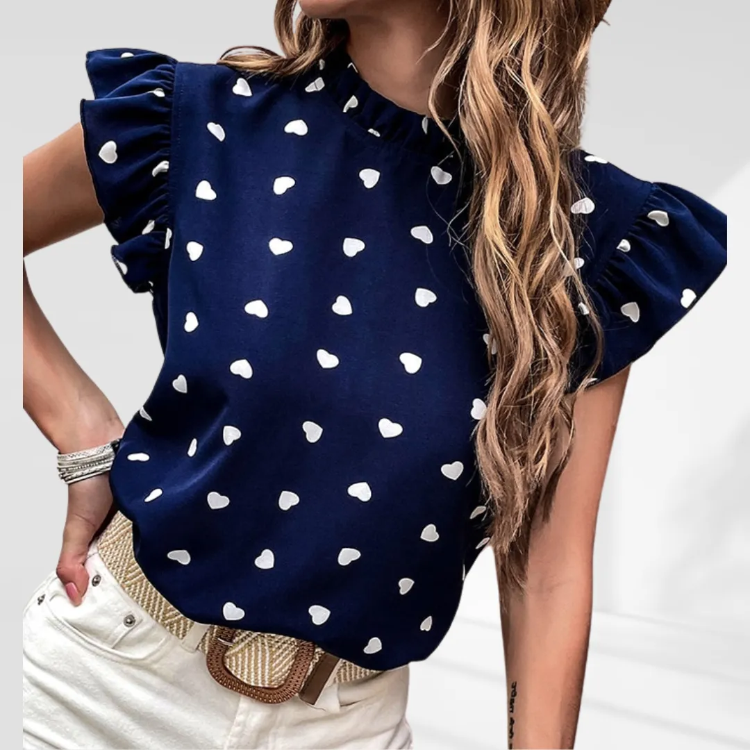 Ruffle Sleeve Chiffon Print Top