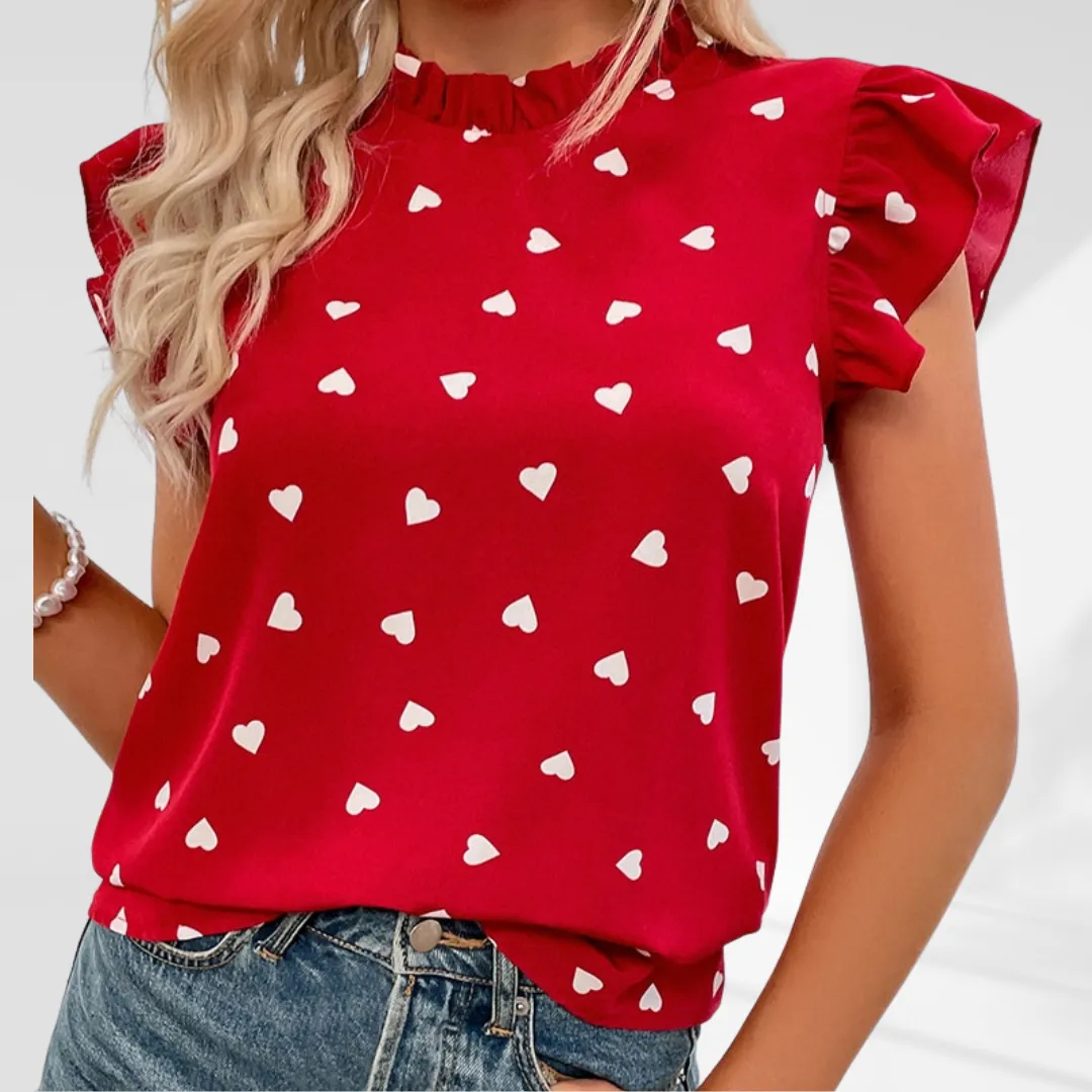 Ruffle Sleeve Chiffon Print Top