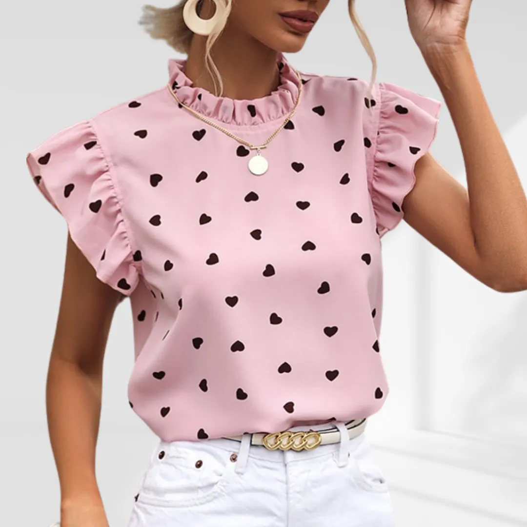 Ruffle Sleeve Chiffon Print Top