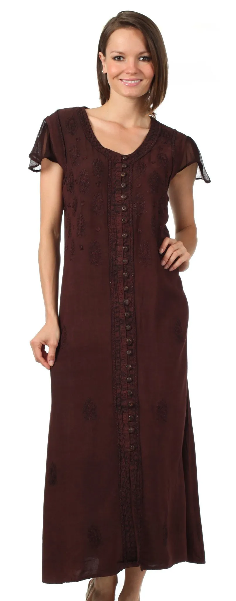 Sakkas Stonewashed Embroidered Cap Sleeve Maxi Long Dress - FINAL SALE