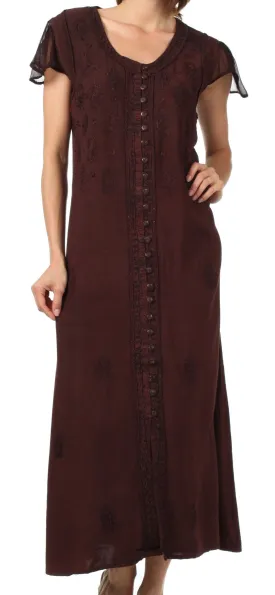 Sakkas Stonewashed Embroidered Cap Sleeve Maxi Long Dress - FINAL SALE