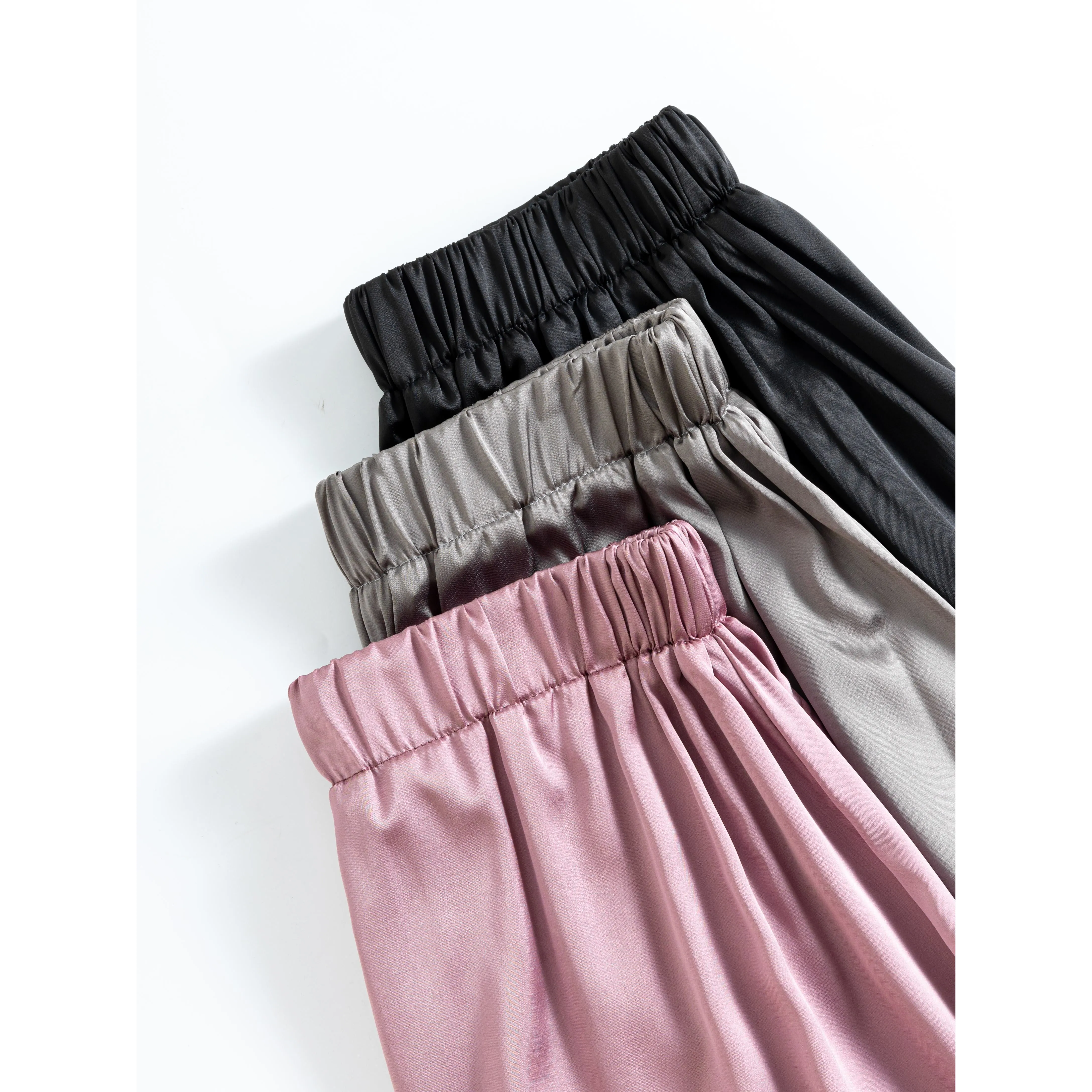 Silky Floor-Length Draping Satin Finish Elastic Waist Wide Leg Pants