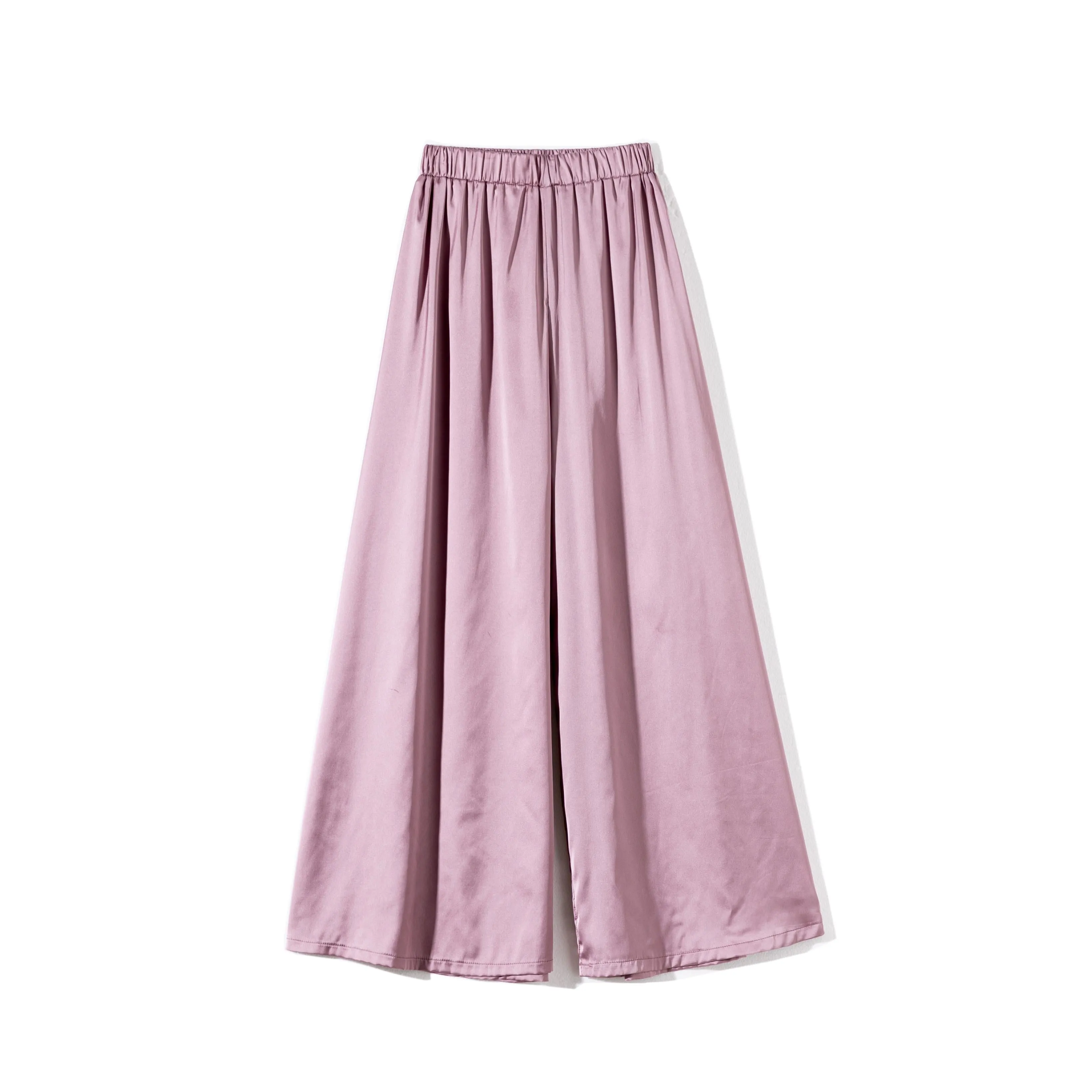 Silky Floor-Length Draping Satin Finish Elastic Waist Wide Leg Pants