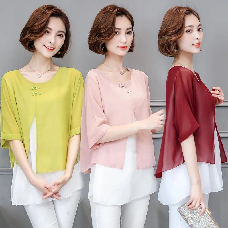 Spliced Women Blouse Shirt Casual Blusas Spring Summer Blouse Batwing Sleeve Loose O-neck Top Tee Plus Size (US 4-16)