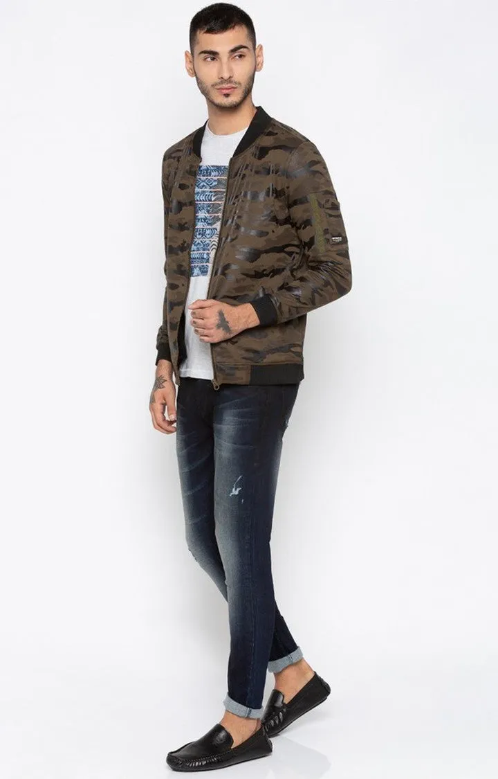 Spykar Men Brown Camouflage Slim Fit Bomber Jacket