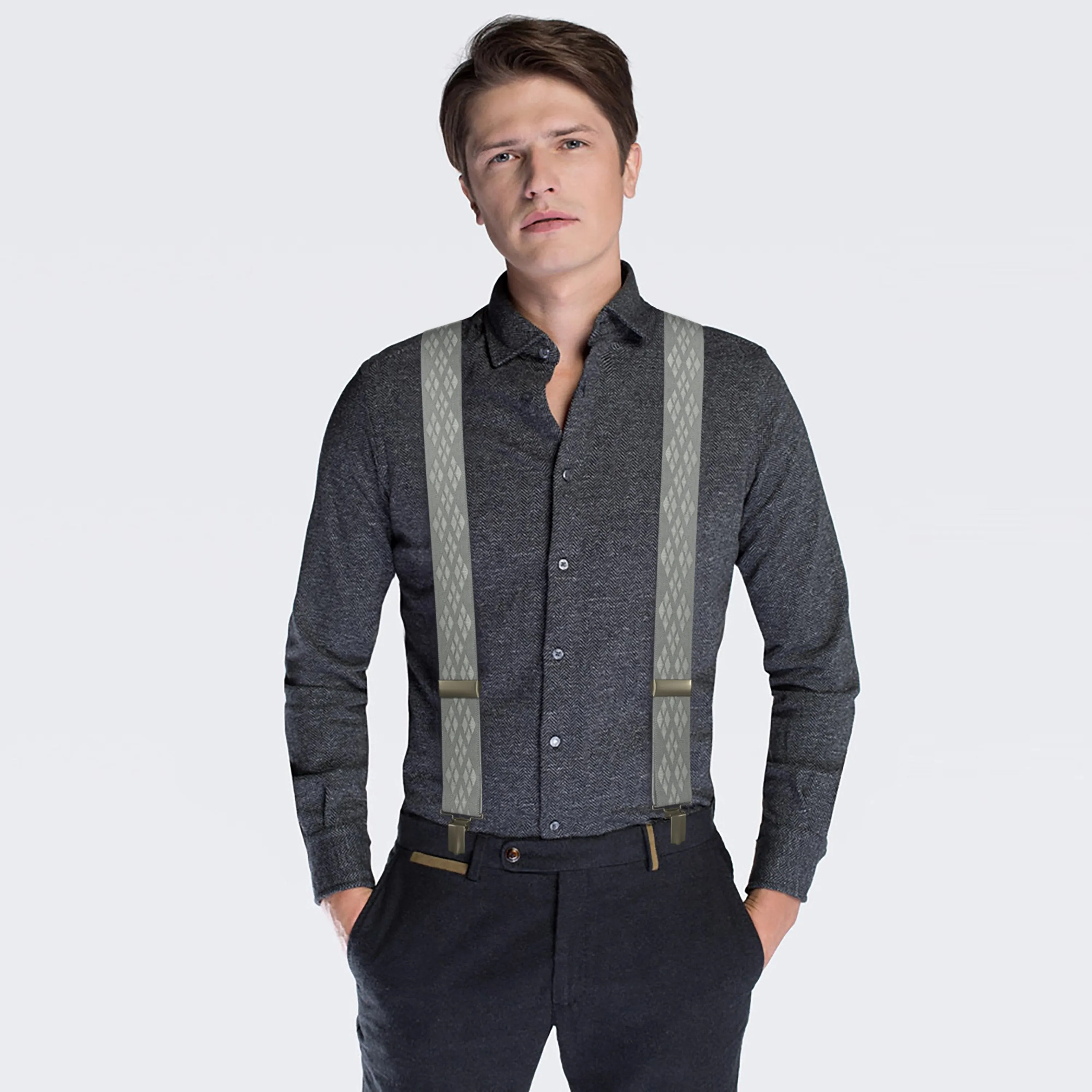 Stone Grey Rhombus Premium Men's Suspenders