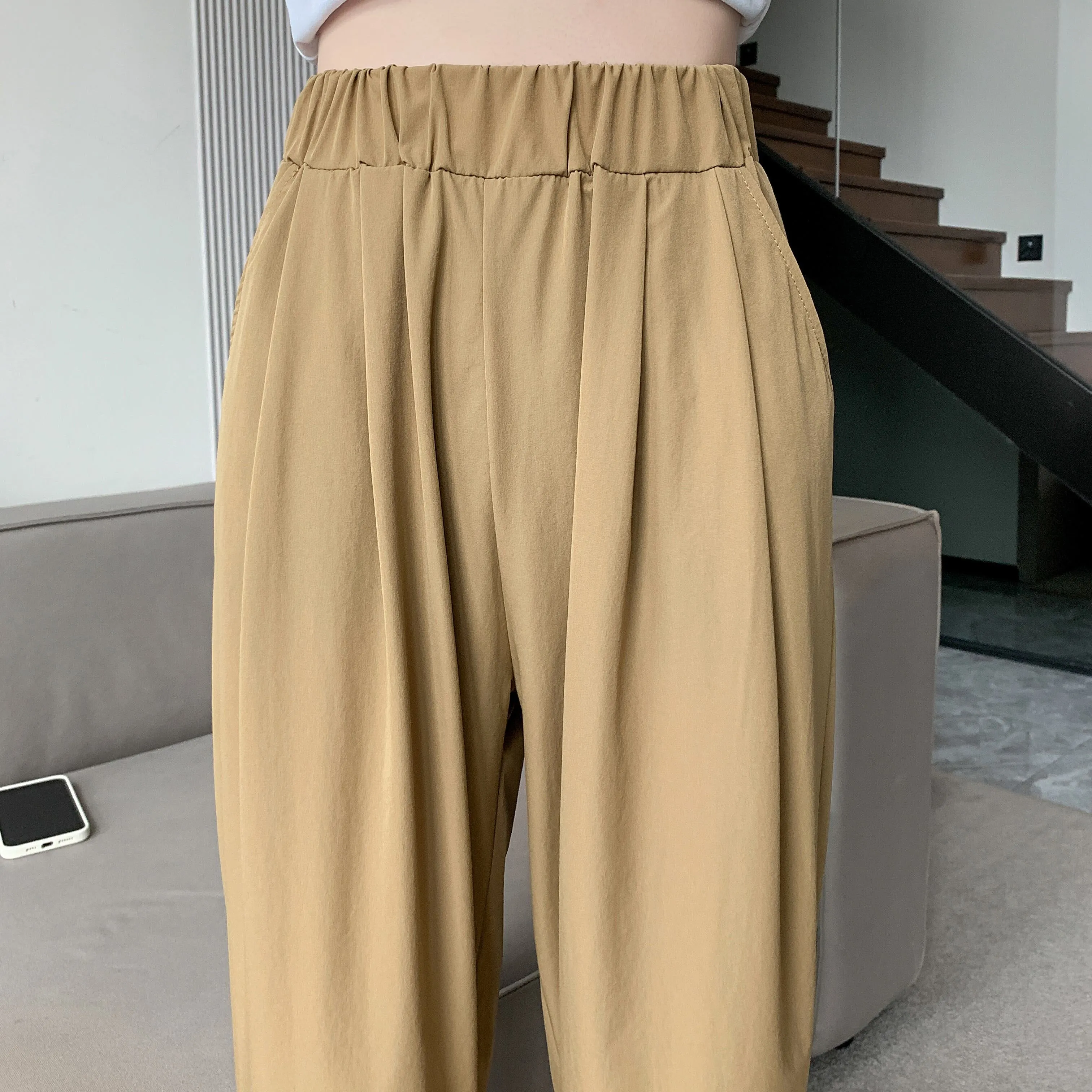 Straight Leg Loose Fit Pockets Solid Color Versatile Ankle Cut Pants