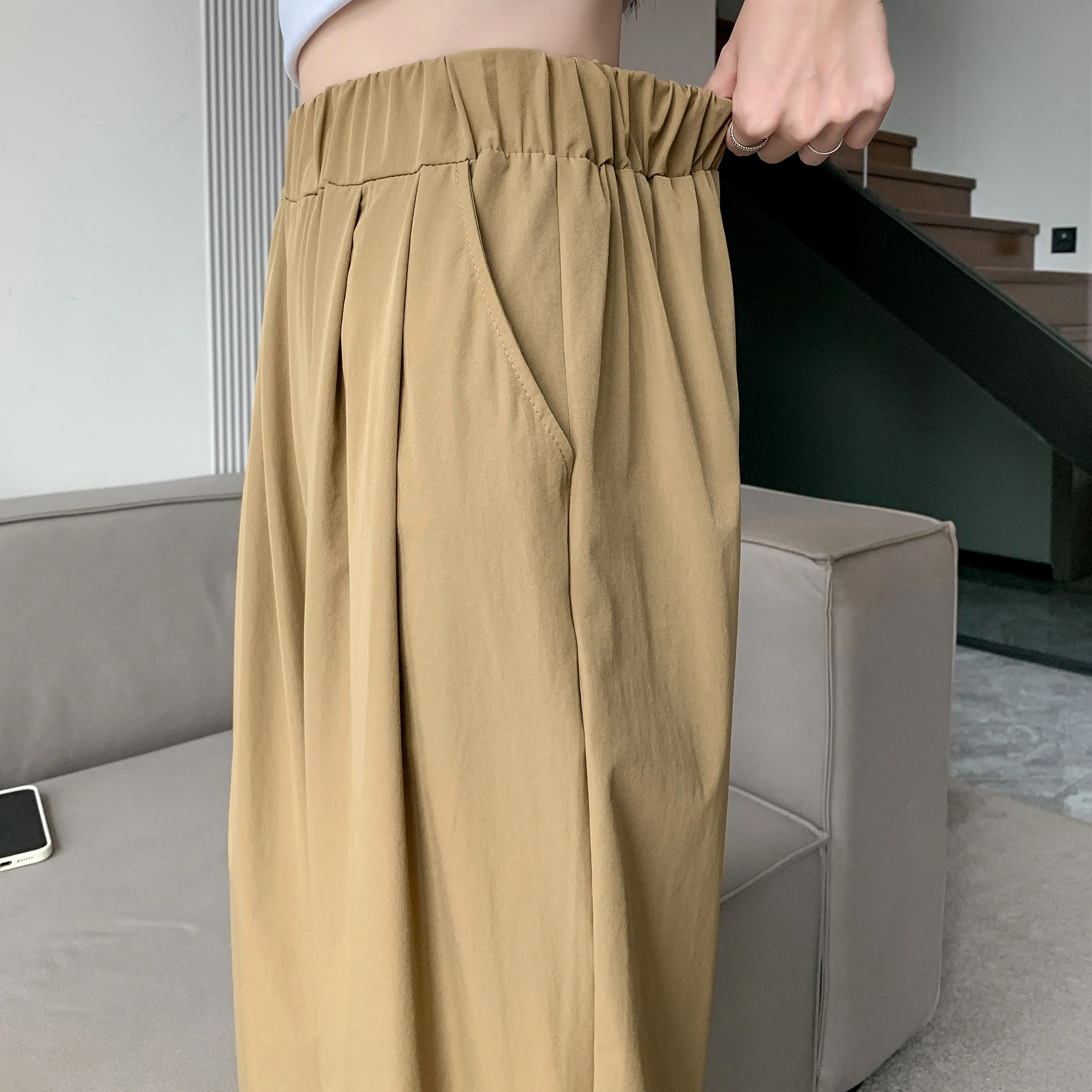 Straight Leg Loose Fit Pockets Solid Color Versatile Ankle Cut Pants