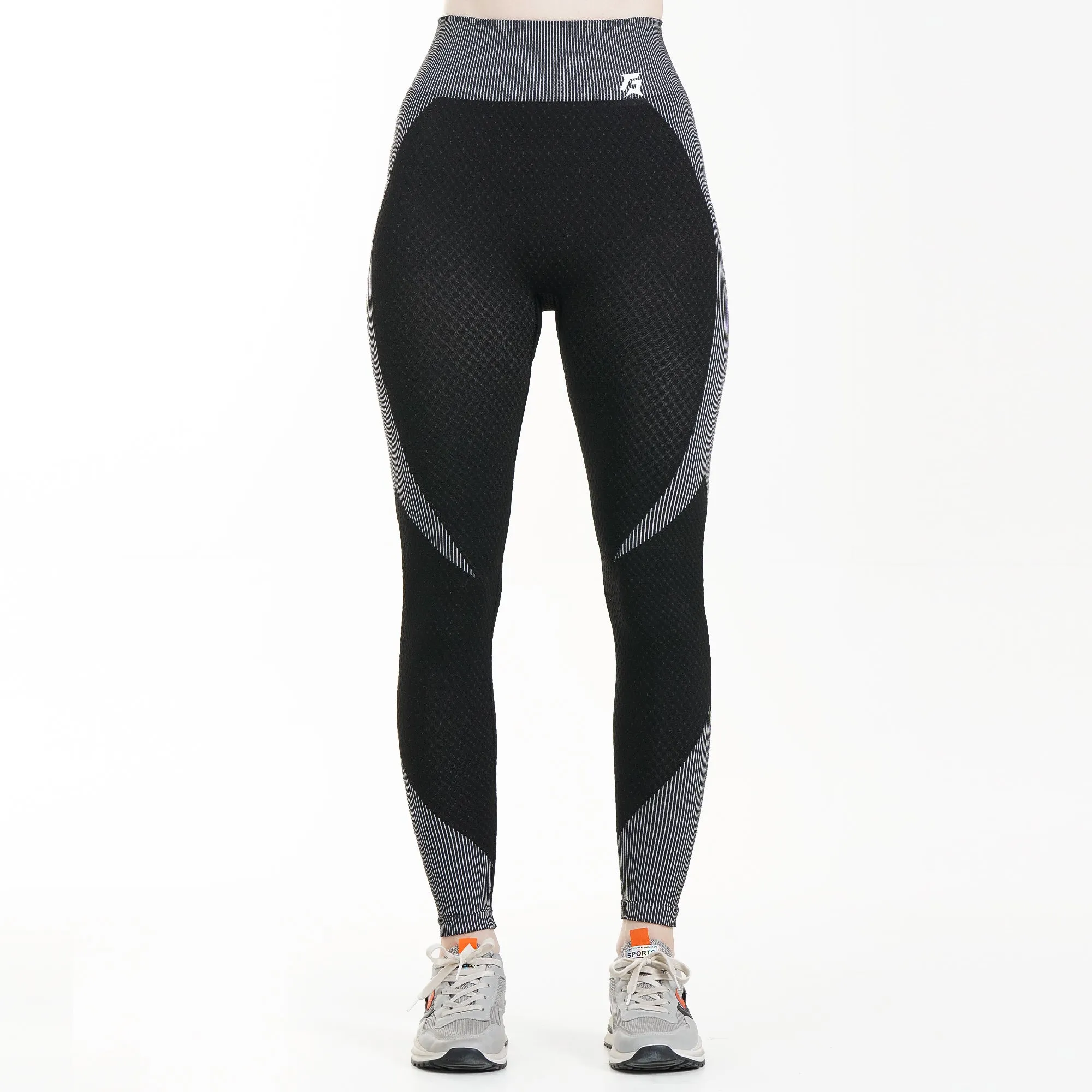 Striped Seamless Leggings (Black & Grey)