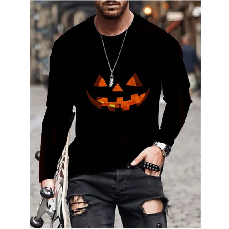 T-Shirt Men Christmas Party Tops Long Sleeve O-Neck Casual