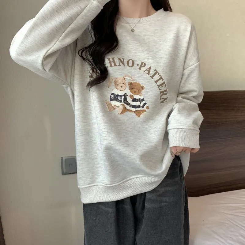 Thin Cartoon Plus Round Neck Loose Fit Sweatshirt