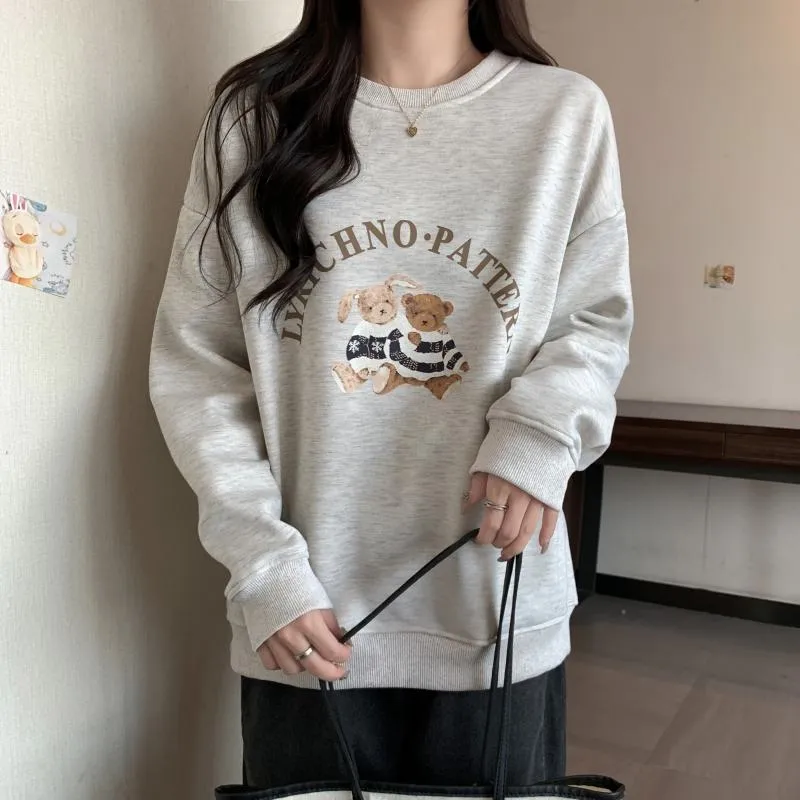 Thin Cartoon Plus Round Neck Loose Fit Sweatshirt