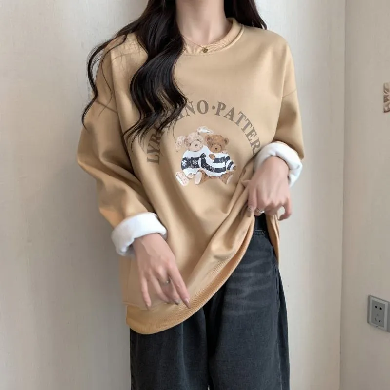 Thin Cartoon Plus Round Neck Loose Fit Sweatshirt