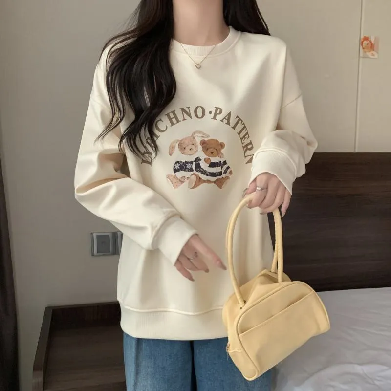 Thin Cartoon Plus Round Neck Loose Fit Sweatshirt