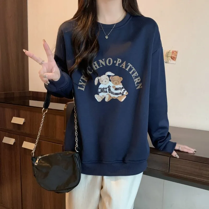 Thin Cartoon Plus Round Neck Loose Fit Sweatshirt