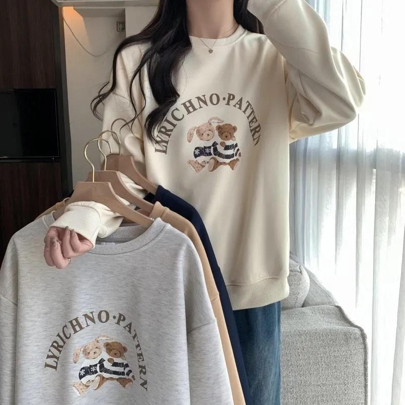 Thin Cartoon Plus Round Neck Loose Fit Sweatshirt