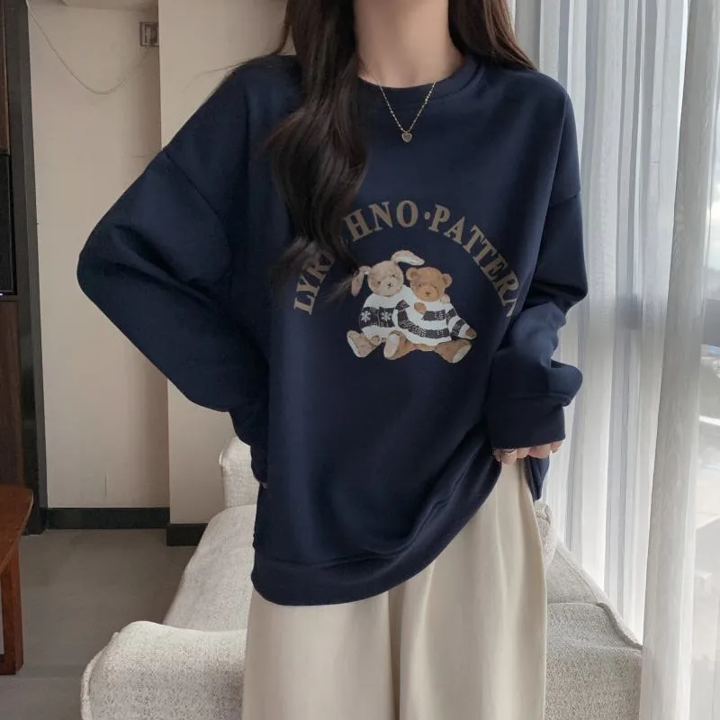 Thin Cartoon Plus Round Neck Loose Fit Sweatshirt