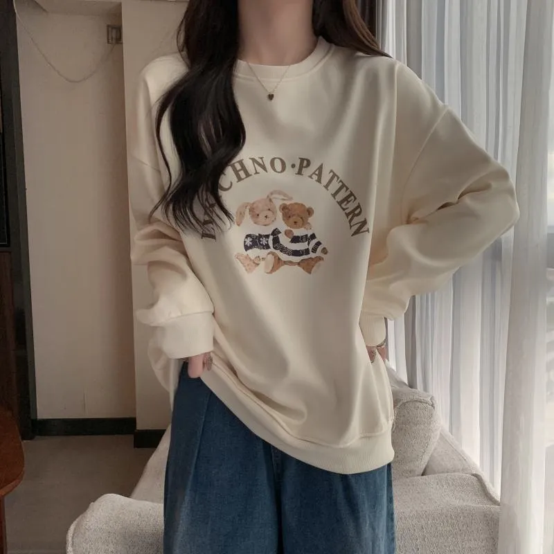 Thin Cartoon Plus Round Neck Loose Fit Sweatshirt