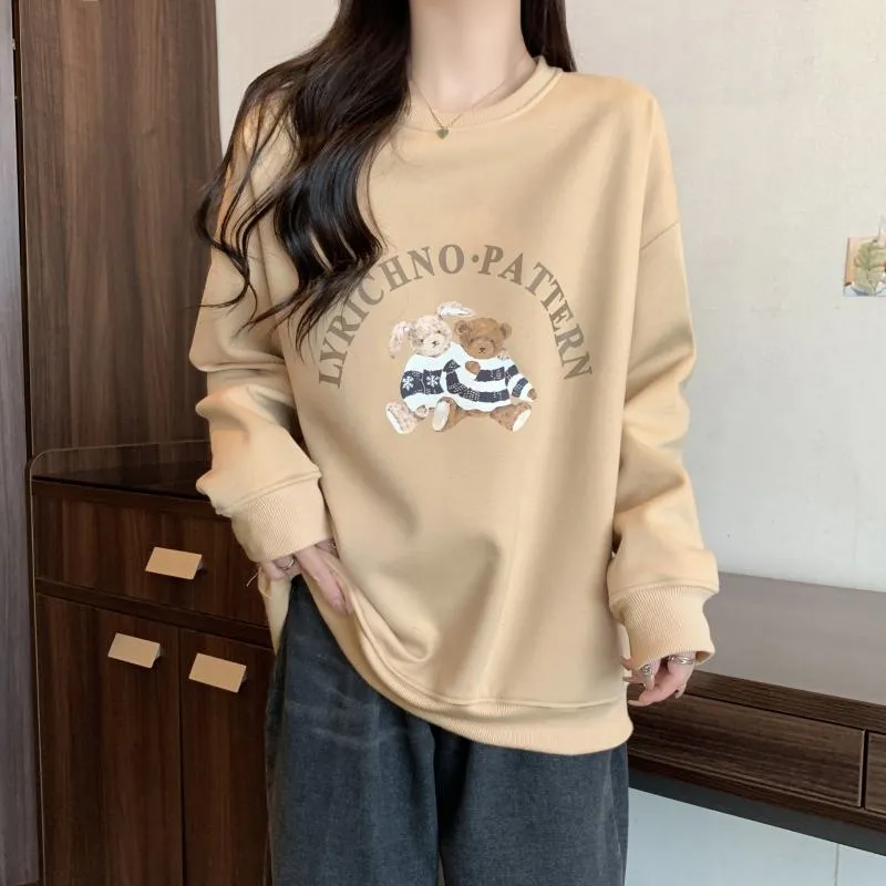 Thin Cartoon Plus Round Neck Loose Fit Sweatshirt