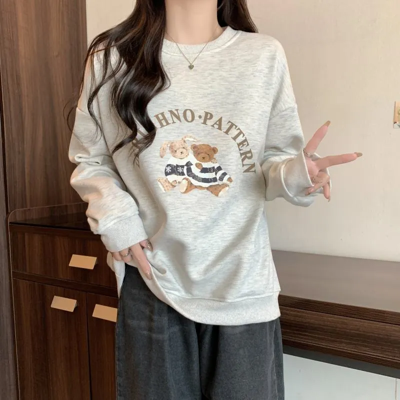 Thin Cartoon Plus Round Neck Loose Fit Sweatshirt