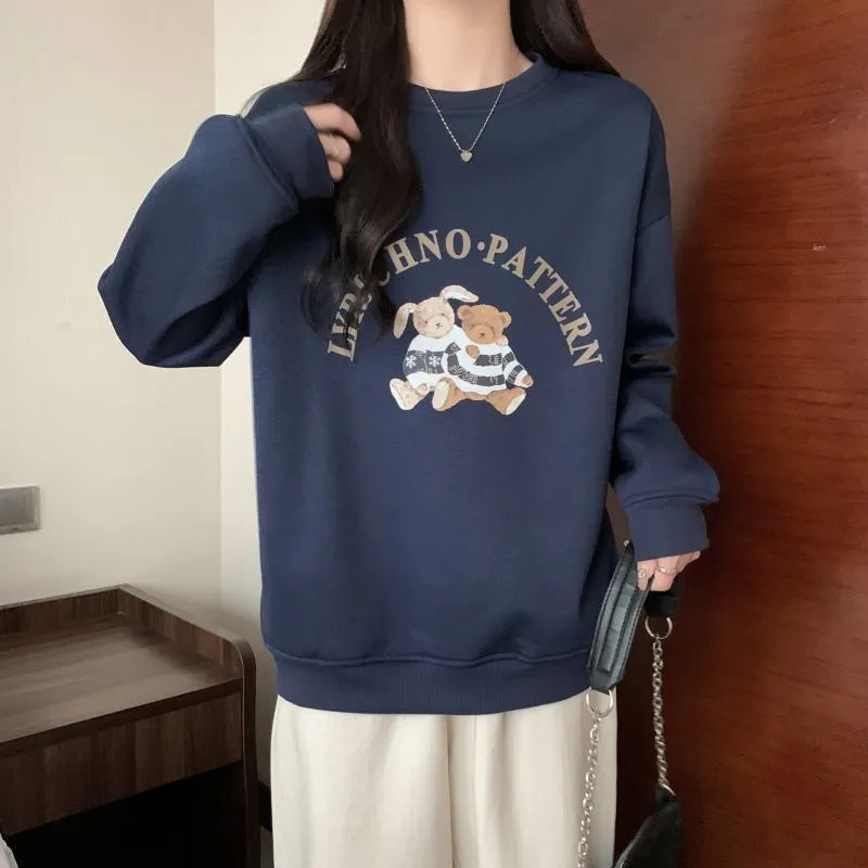 Thin Cartoon Plus Round Neck Loose Fit Sweatshirt