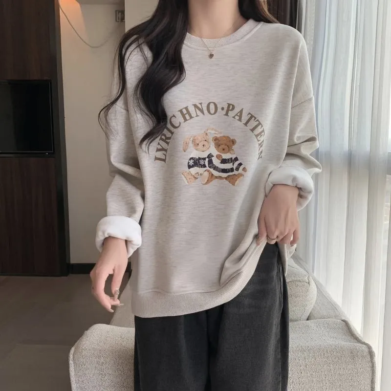 Thin Cartoon Plus Round Neck Loose Fit Sweatshirt