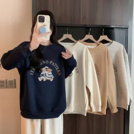 Thin Cartoon Plus Round Neck Loose Fit Sweatshirt