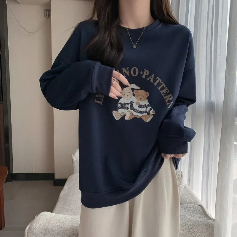 Thin Cartoon Plus Round Neck Loose Fit Sweatshirt