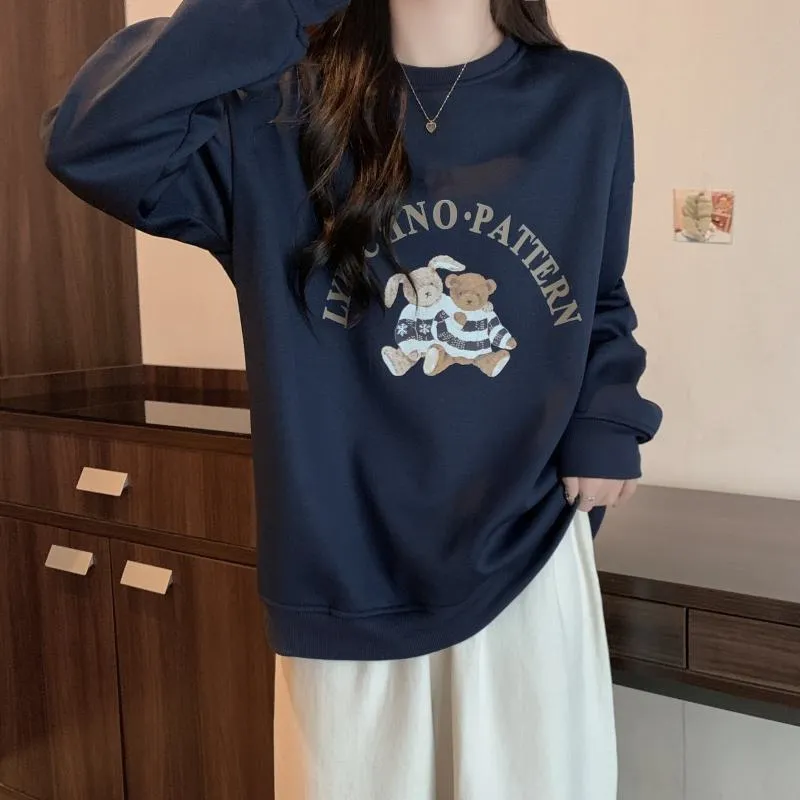 Thin Cartoon Plus Round Neck Loose Fit Sweatshirt