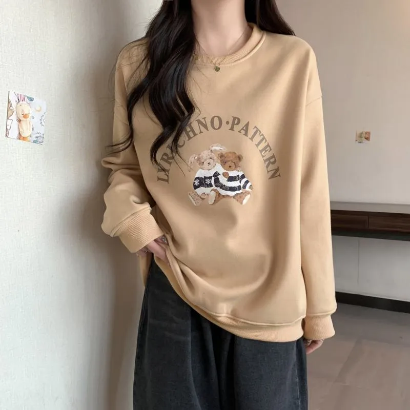 Thin Cartoon Plus Round Neck Loose Fit Sweatshirt