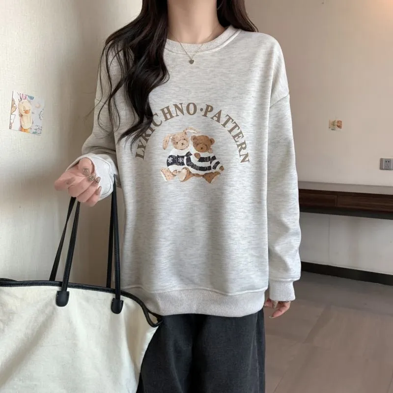 Thin Cartoon Plus Round Neck Loose Fit Sweatshirt