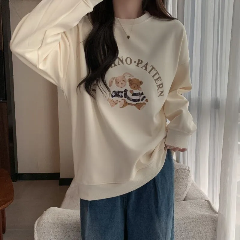 Thin Cartoon Plus Round Neck Loose Fit Sweatshirt