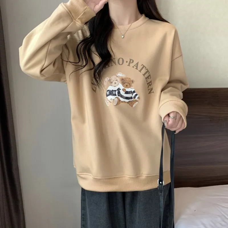 Thin Cartoon Plus Round Neck Loose Fit Sweatshirt