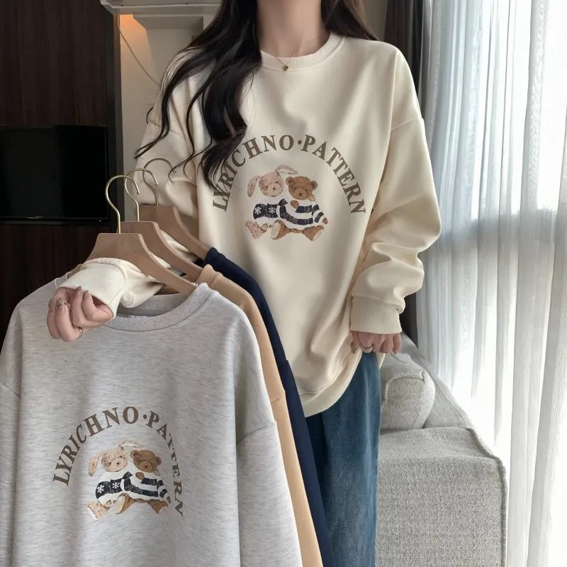 Thin Cartoon Plus Round Neck Loose Fit Sweatshirt