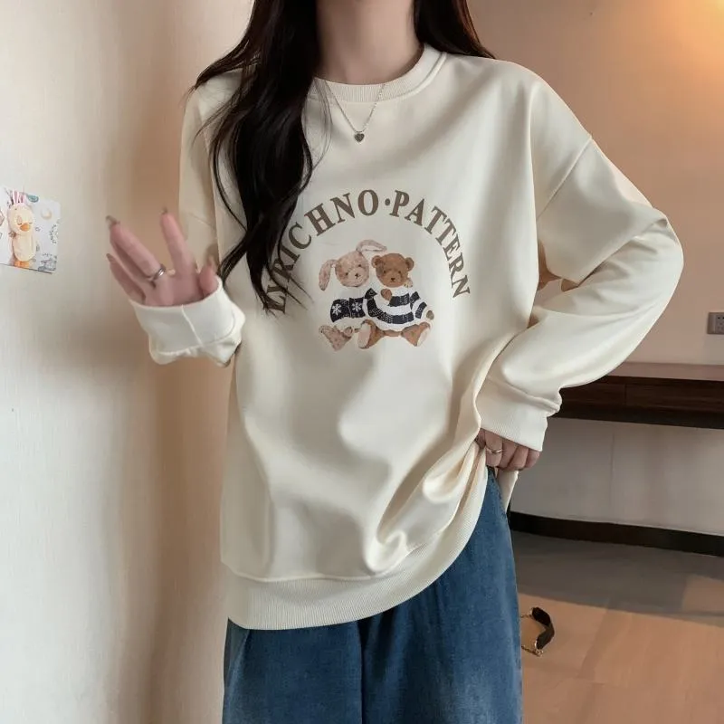 Thin Cartoon Plus Round Neck Loose Fit Sweatshirt